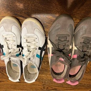 Onitsuka Tiger White Black Leather and Brown Pink Leather Shoes HL474: Size 8
